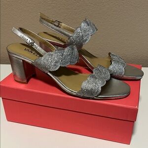Vaneli Metallic Silver Heeled Sandals